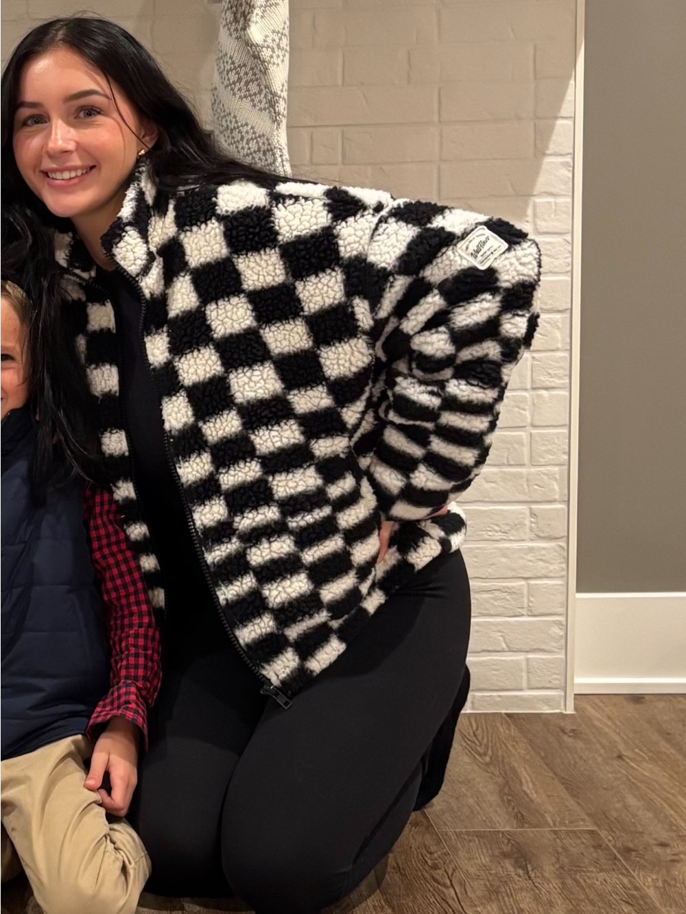 Checkerboard Sherpa Jacket - Black & White